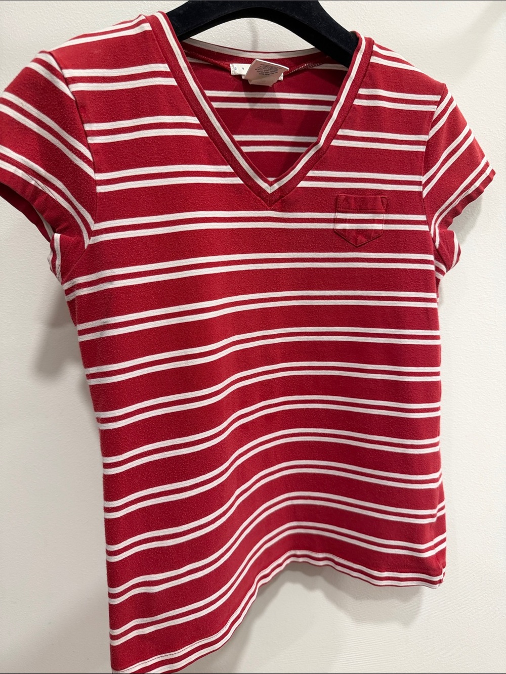 Old Navy Red & White Striped V-Neck Crop Top